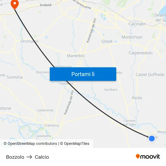 Bozzolo to Calcio map