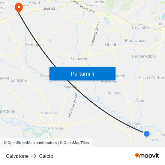 Calvatone to Calcio map