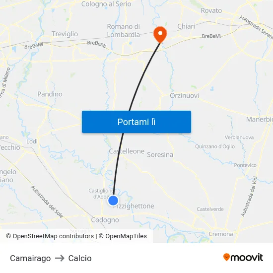 Camairago to Calcio map