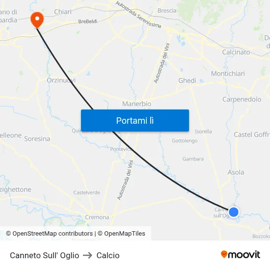 Canneto Sull' Oglio to Calcio map