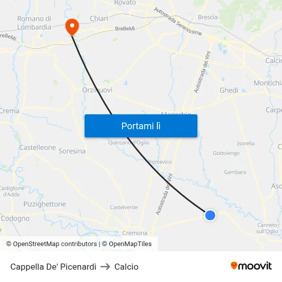Cappella De' Picenardi to Calcio map