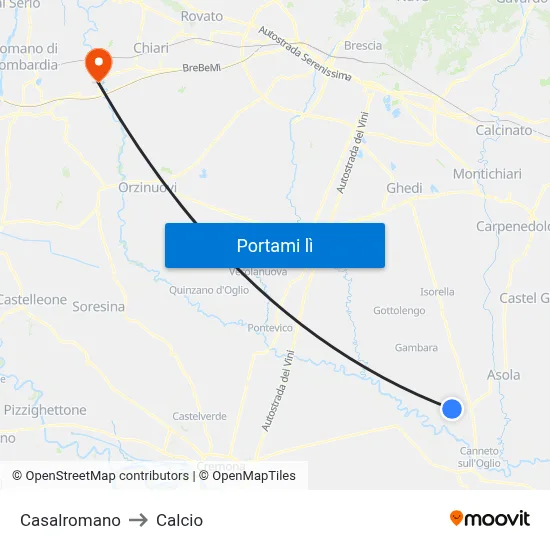 Casalromano to Calcio map