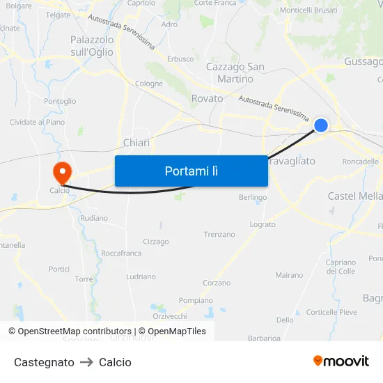 Castegnato to Calcio map