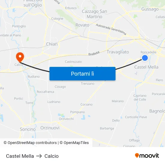 Castel Mella to Calcio map