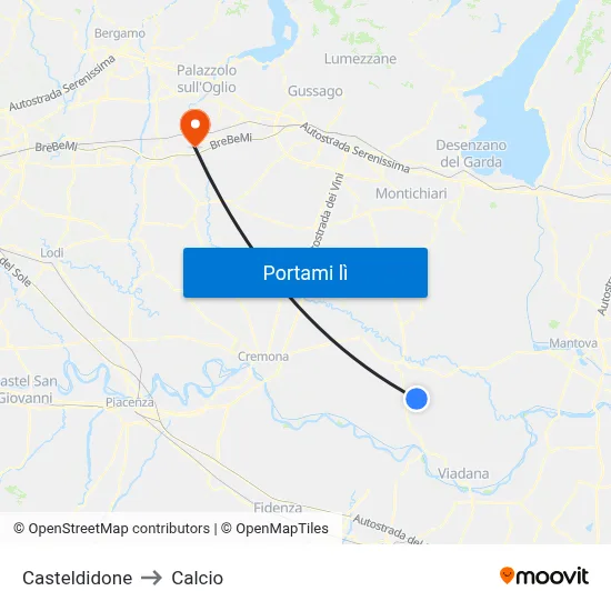 Casteldidone to Calcio map