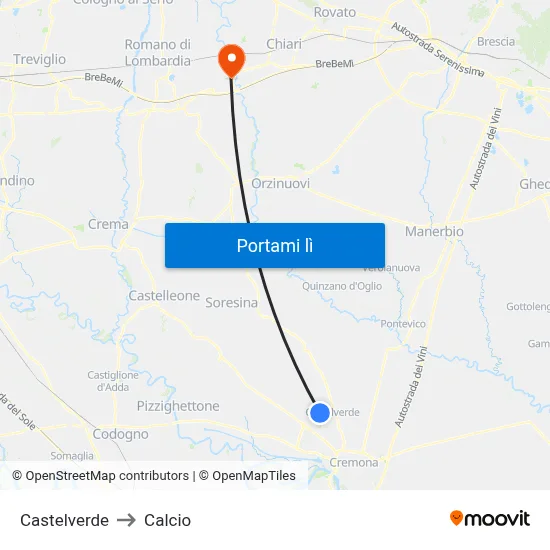 Castelverde to Calcio map