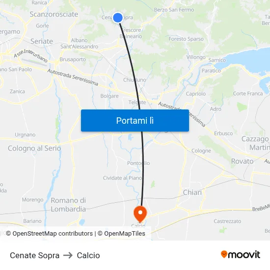 Cenate Sopra to Calcio map