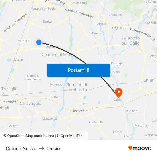 Comun Nuovo to Calcio map