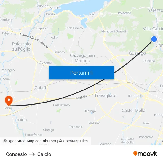 Concesio to Calcio map