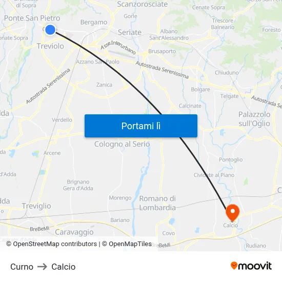 Curno to Calcio map