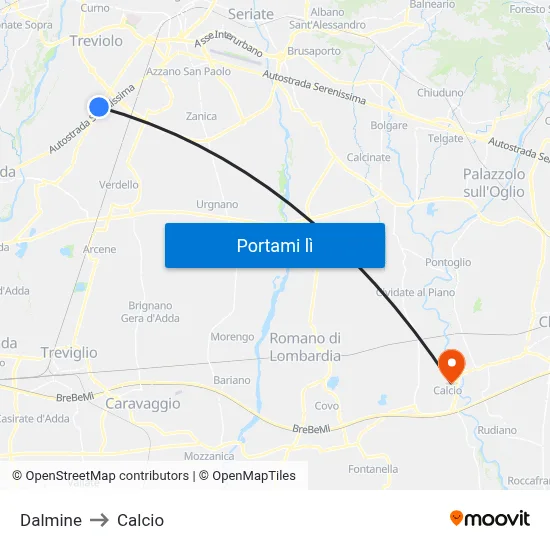 Dalmine to Calcio map