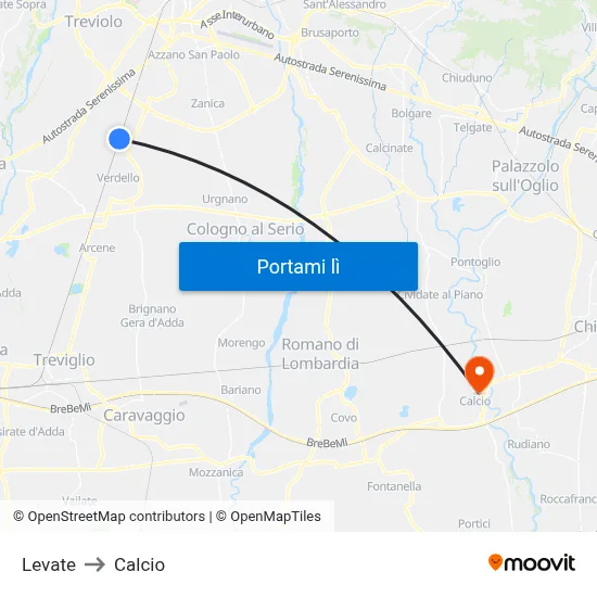 Levate to Calcio map