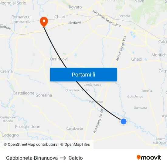 Gabbioneta-Binanuova to Calcio map