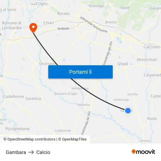 Gambara to Calcio map