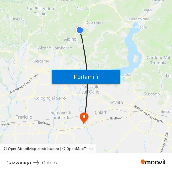 Gazzaniga to Calcio map