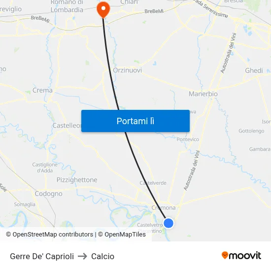 Gerre De' Caprioli to Calcio map