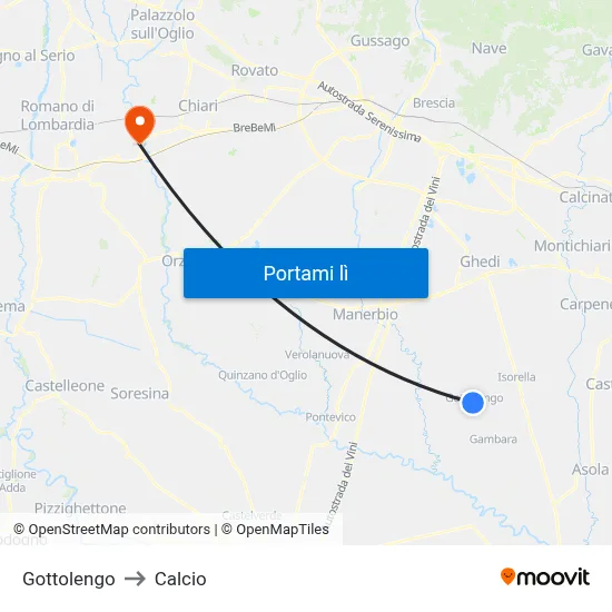 Gottolengo to Calcio map