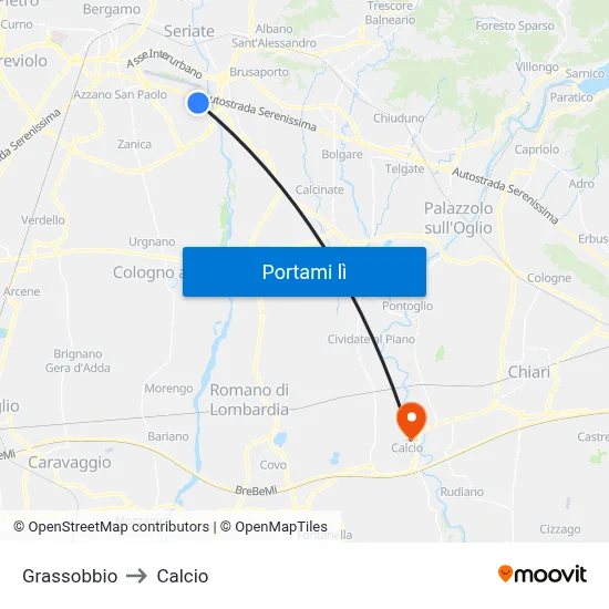 Grassobbio to Calcio map