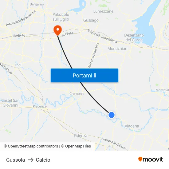 Gussola to Calcio map