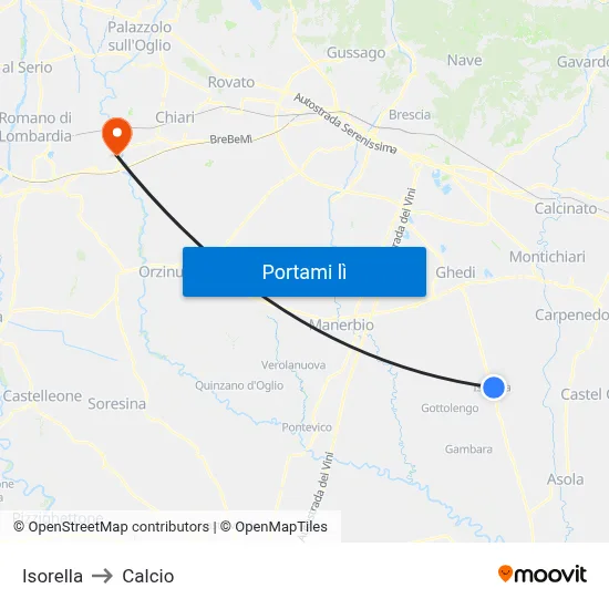 Isorella to Calcio map