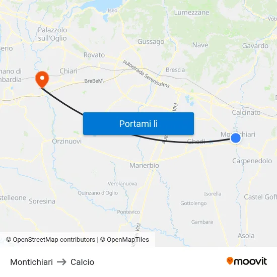 Montichiari to Calcio map
