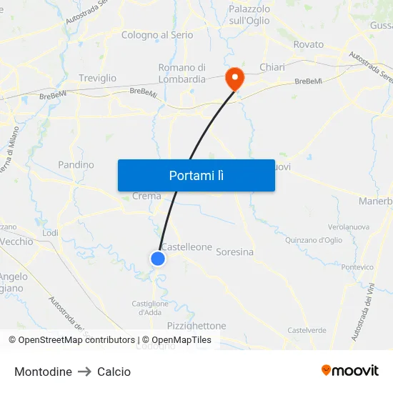 Montodine to Calcio map