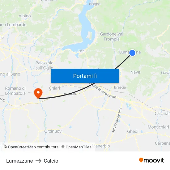 Lumezzane to Calcio map