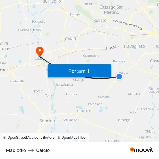 Maclodio to Calcio map