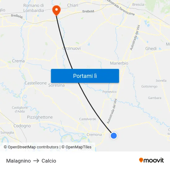 Malagnino to Calcio map