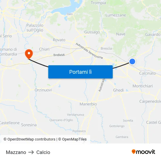 Mazzano to Calcio map