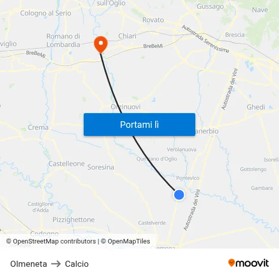 Olmeneta to Calcio map