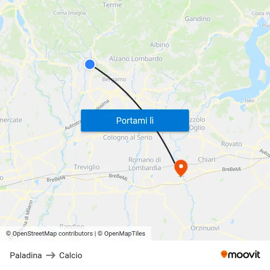 Paladina to Calcio map