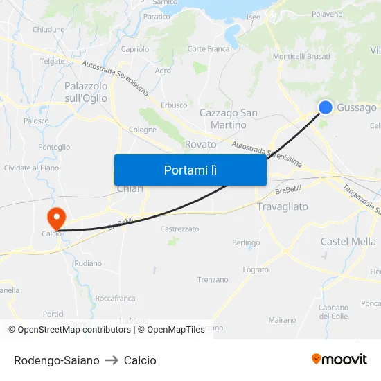 Rodengo-Saiano to Calcio map