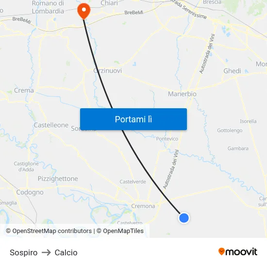 Sospiro to Calcio map