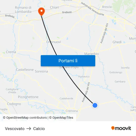 Vescovato to Calcio map