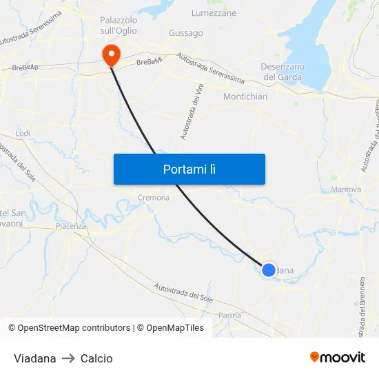 Viadana to Calcio map