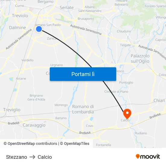 Stezzano to Calcio map