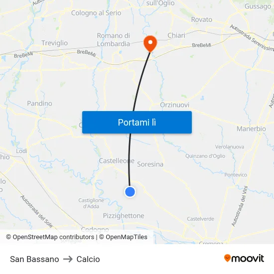San Bassano to Calcio map