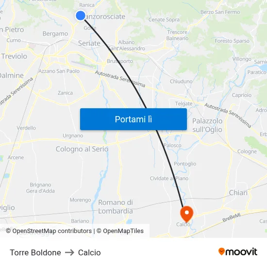 Torre Boldone to Calcio map