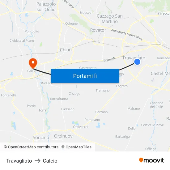 Travagliato to Calcio map