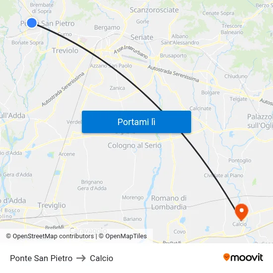 Ponte San Pietro to Calcio map