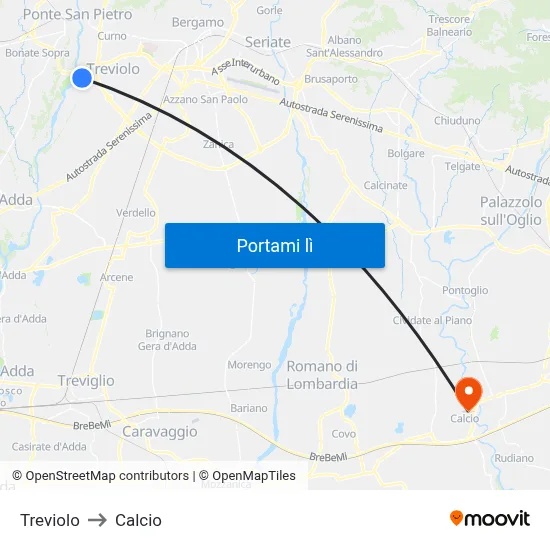 Treviolo to Calcio map