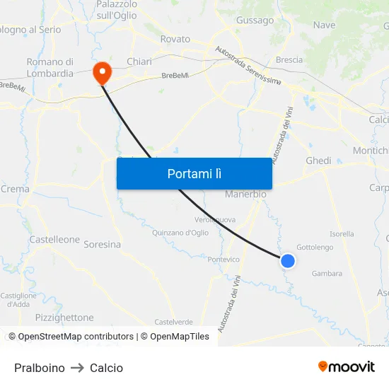 Pralboino to Calcio map