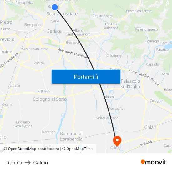 Ranica to Calcio map