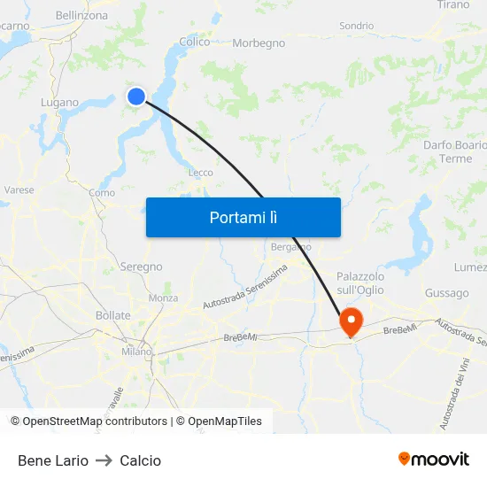 Bene Lario to Calcio map