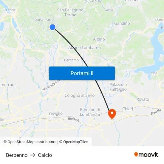 Berbenno to Calcio map