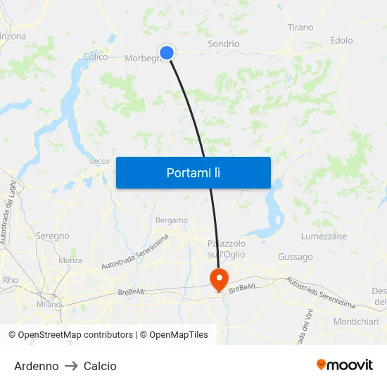 Ardenno to Calcio map