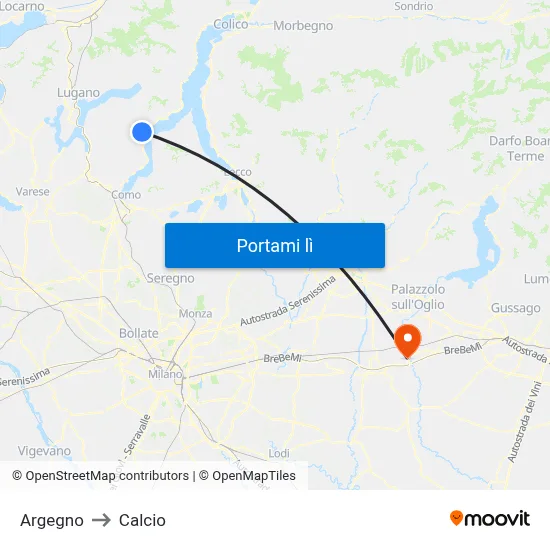 Argegno to Calcio map