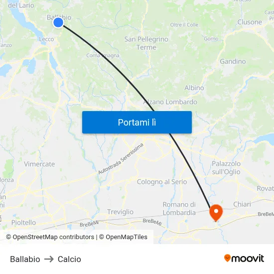 Ballabio to Calcio map