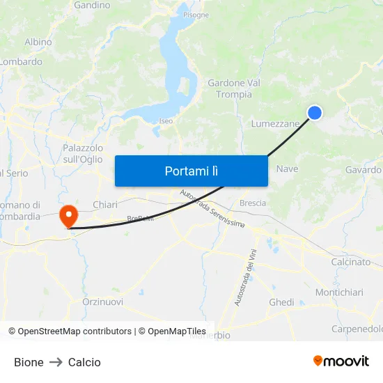 Bione to Calcio map